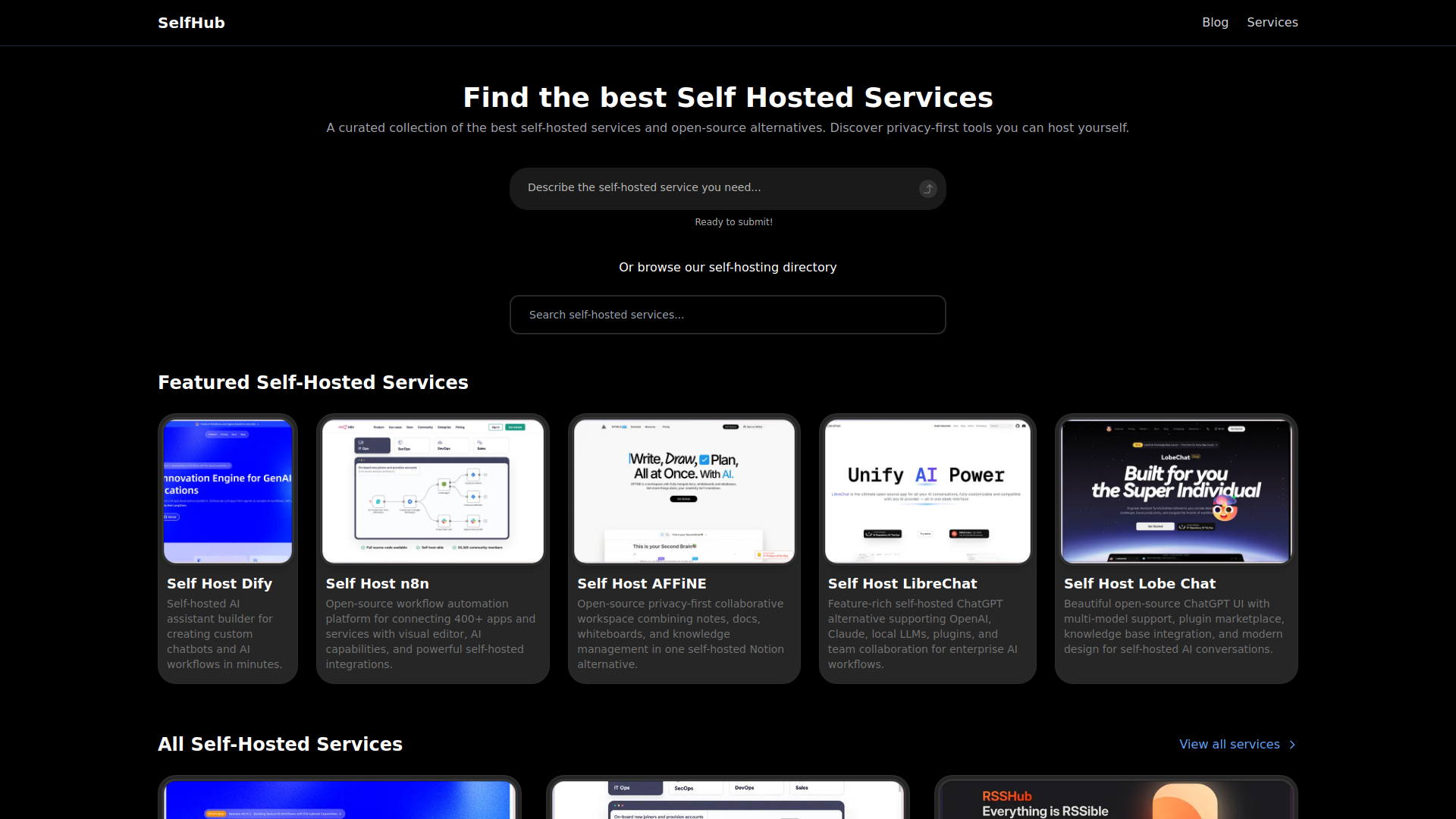 SelfHub: Curated Self-Hosted Services Directory.ai