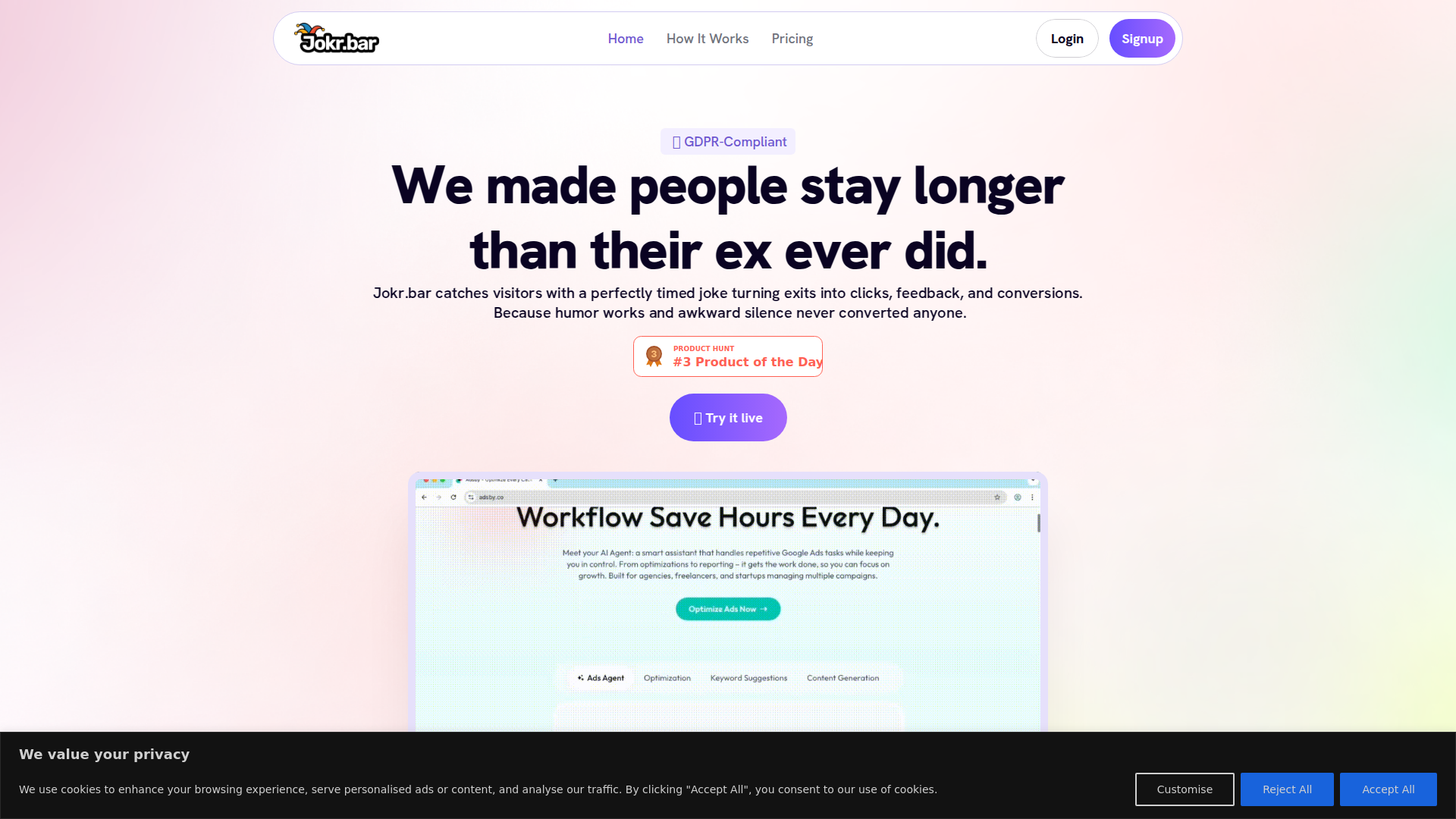 Jokr.bar: Humor-Powered Exit Intent Tool.ai