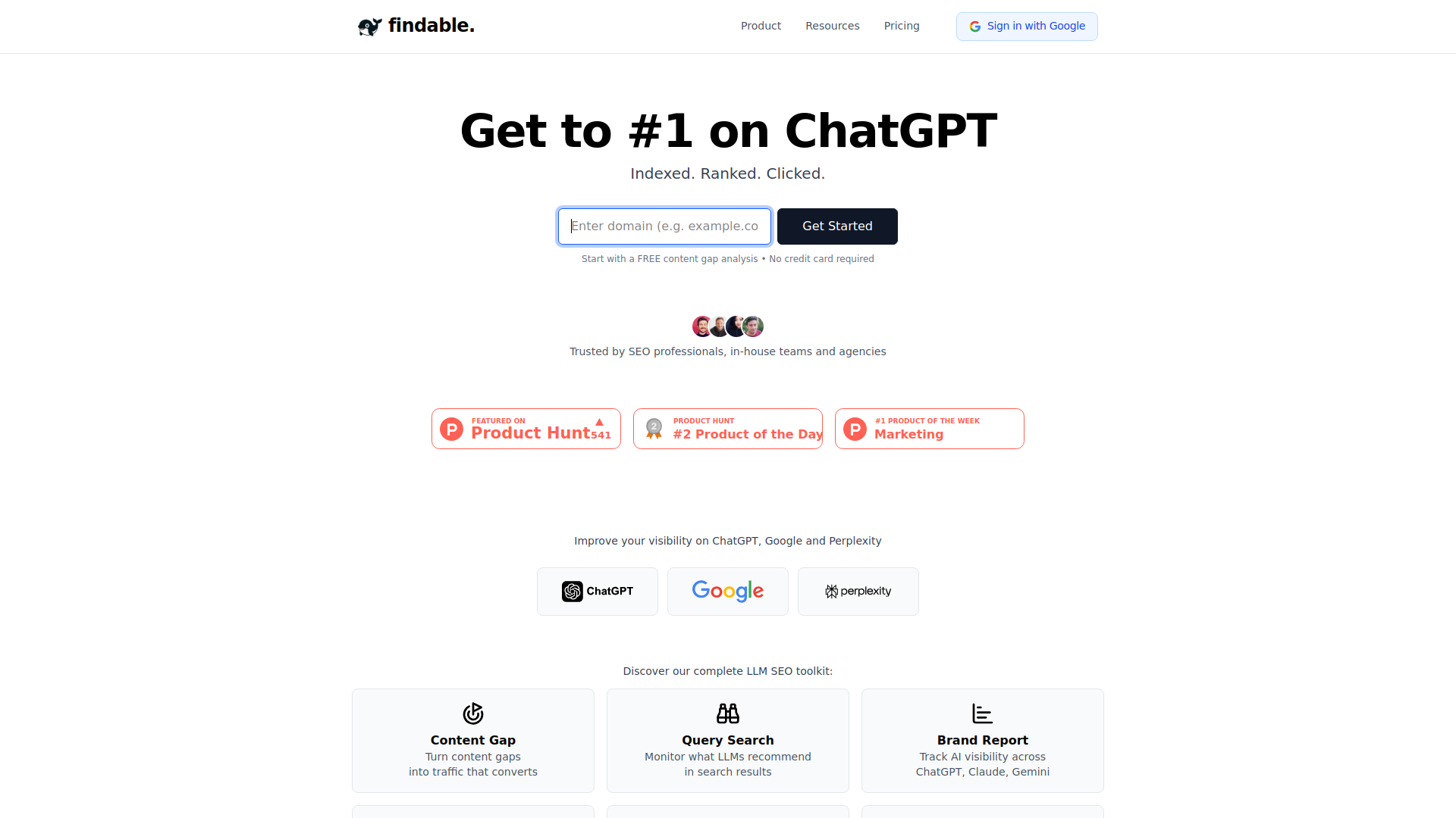 Findable: AI SEO Toolkit for ChatGPT & Google.ai