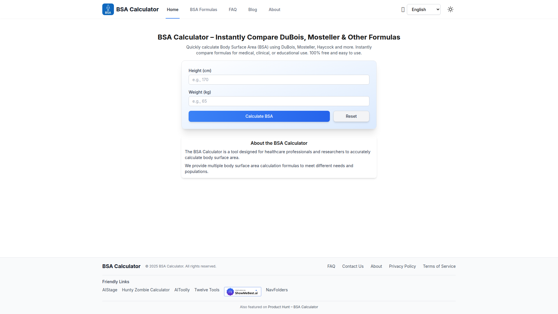 BSA Calculator: Compare DuBois, Mosteller & More.ai