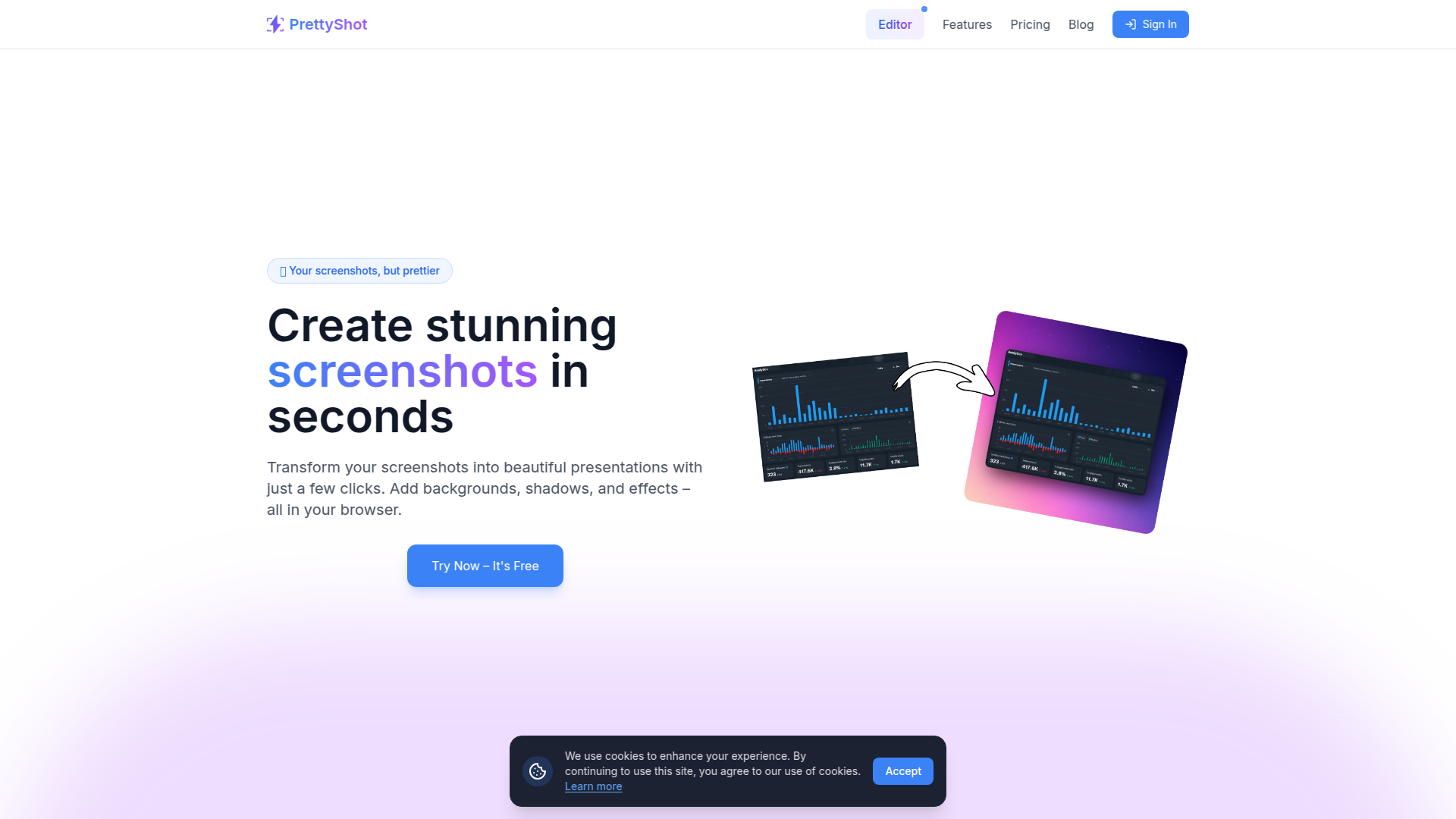 PrettyShot: Transform Screenshots into Beautiful Presentations.ai