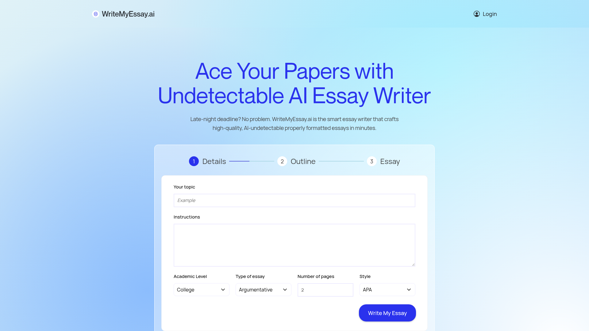 WriteMyEssay.AI: The Undetectable AI Essay Writer.ai
