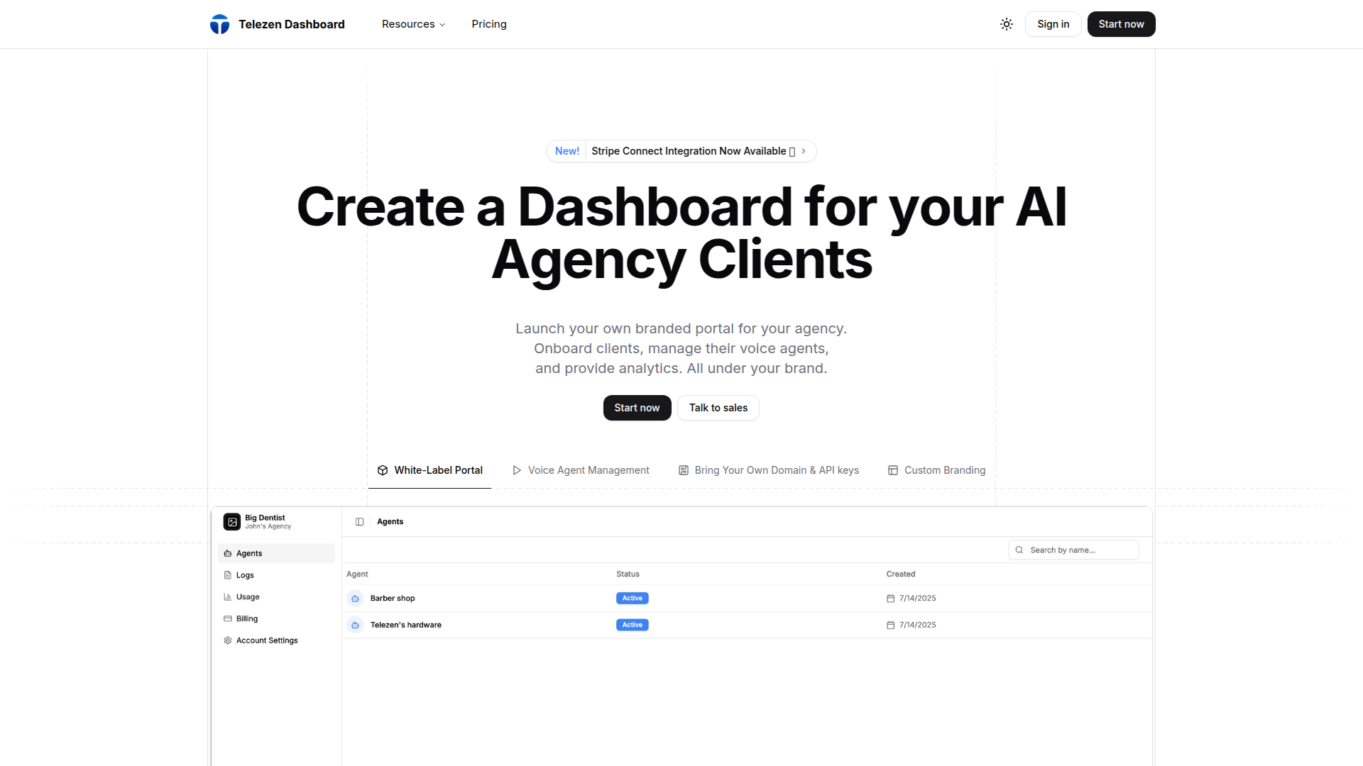 Telezen: White-Label AI Voice Agent Dashboard.ai