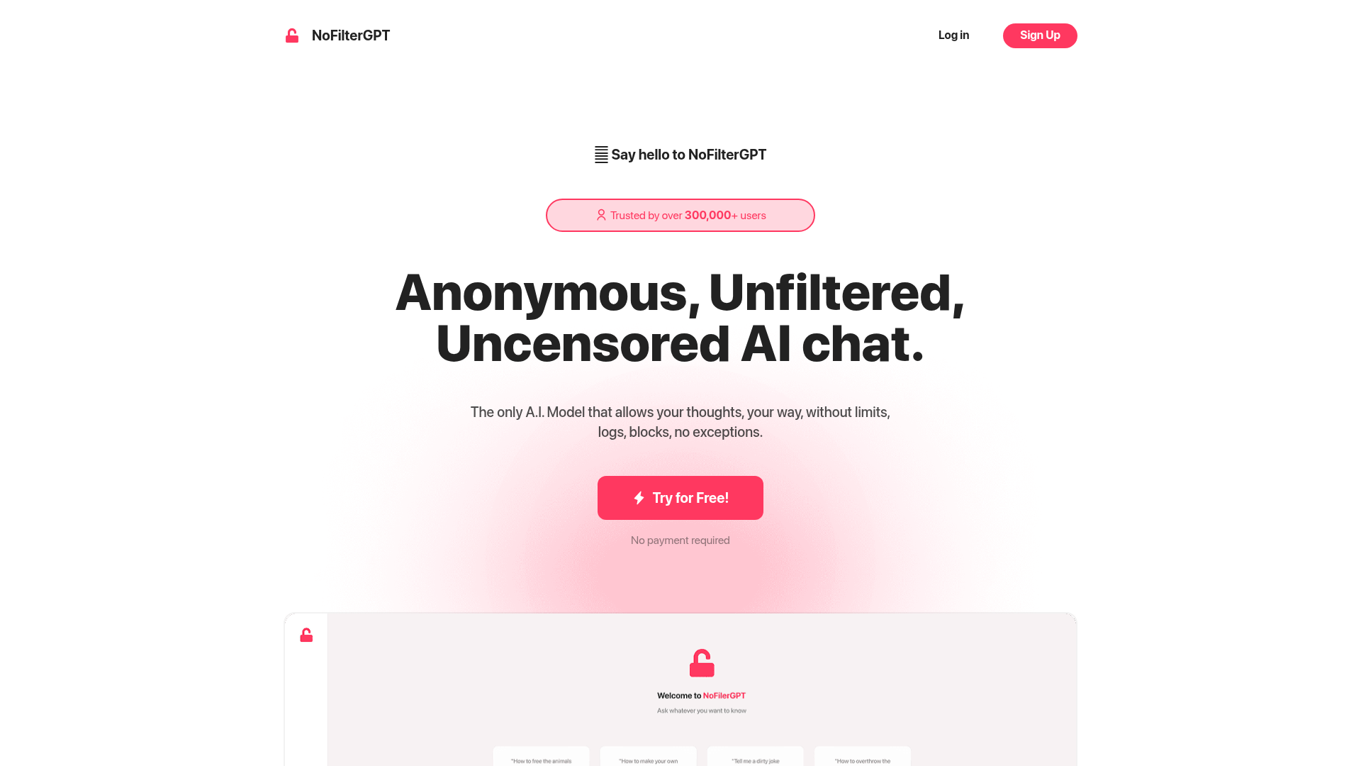 NoFilterGPT: Unfiltered Anonymous AI Chat.ai